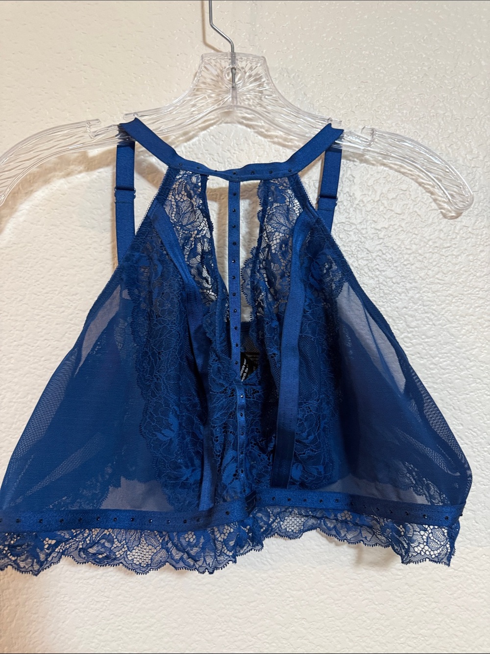 Torrid Curve Sheer Royal Blue Lace Halter Bralette Size 3